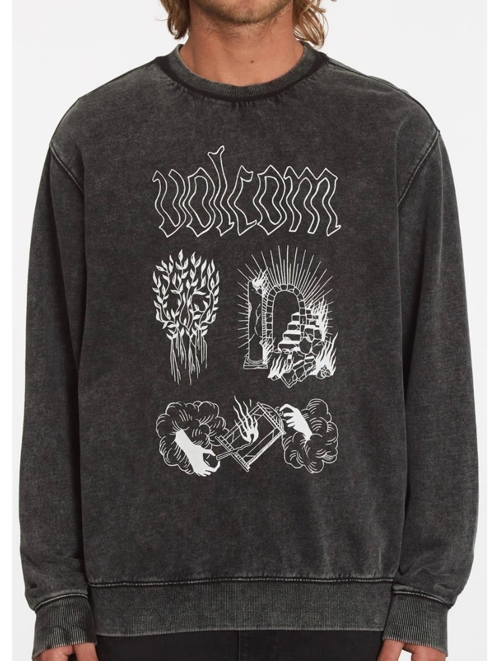 Volcom Black Graphic Crewneck Pullover with White Print